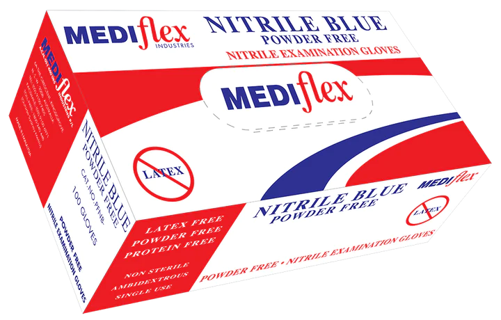 Gloves Nitrile, S, Dark Blue, Powder Free, 100 Pkt, Mediflex